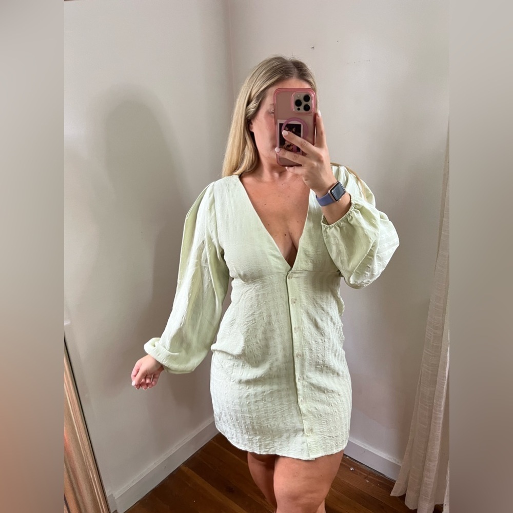Nasty Gal Long Sleeve Mini Dress Green 10